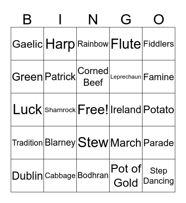 St. Patrick's Day Bingo Card