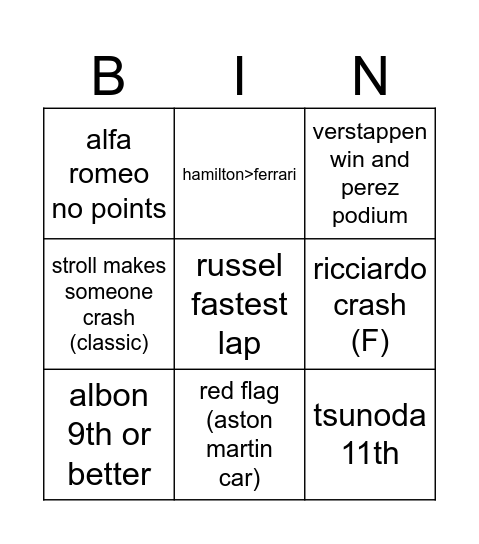 Untitled Bingo Card