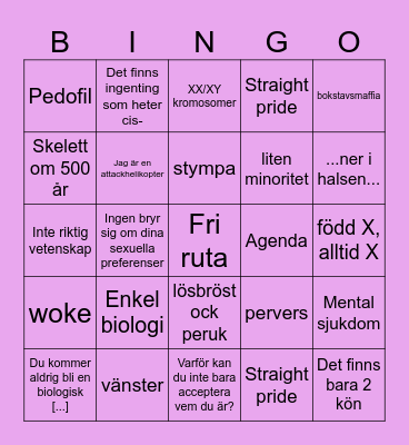Svenska "transexperter" Bingo Card