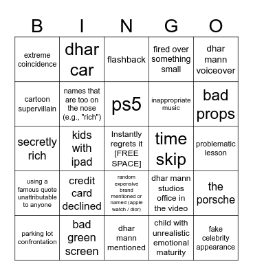 Dhar Mann Bingo v2 Bingo Card