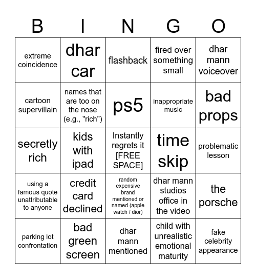 Dhar Mann Bingo v2 Bingo Card