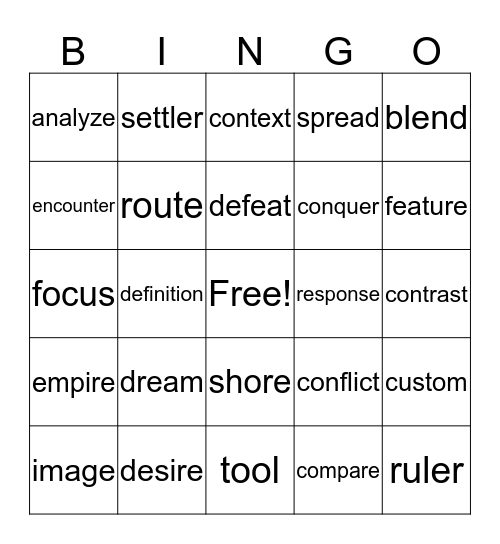 Unit 5 Review Bingo Card