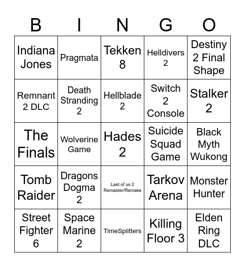 The Game Awards Reveal Predictions Bingo Card