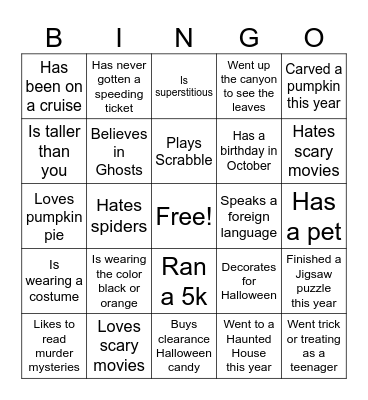 Halloween Mix and Mingle Bingo Card
