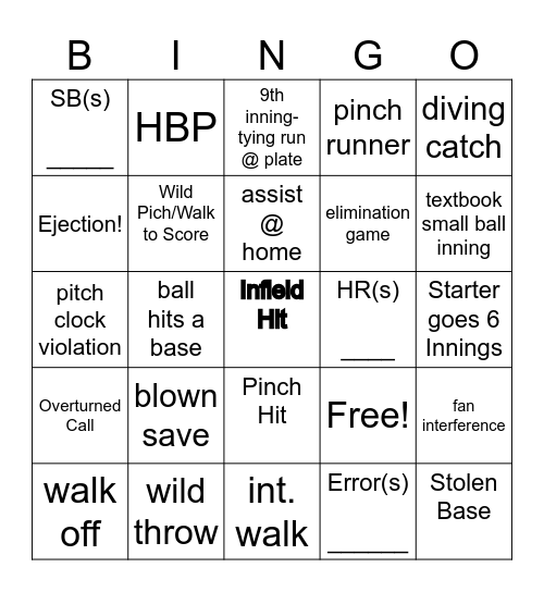 Capital One Fall Classic Bingo Card