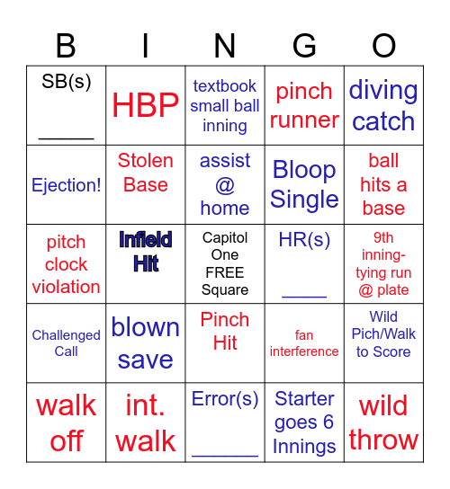 Capital One Fall Classic Bingo Card