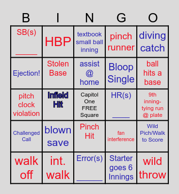 Capital One Fall Classic Bingo Card