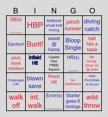 Capital One Fall Classic Bingo Card