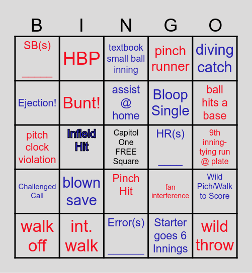 Capital One Fall Classic Bingo Card