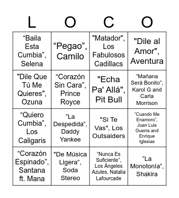 Locotubre 2023 Bingo Card