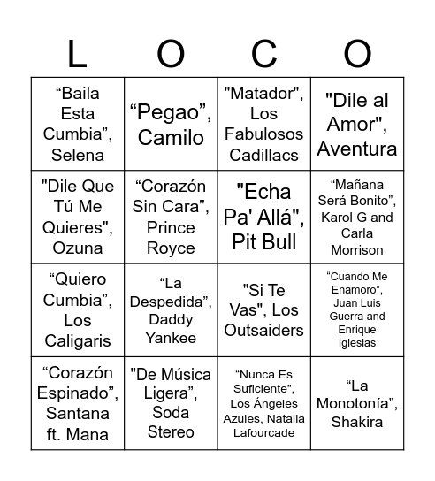 Locotubre 2023 Bingo Card