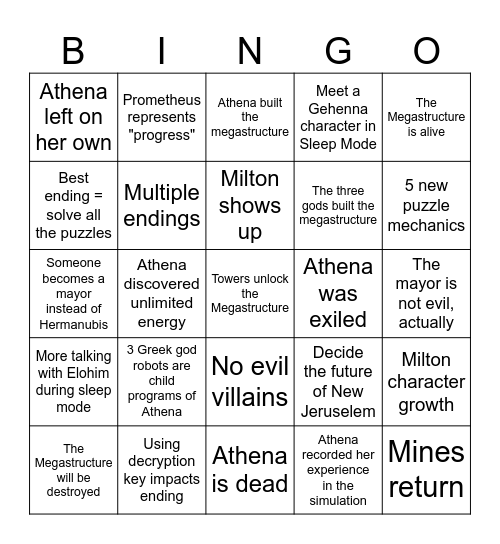 Talos Principle 2 Bingo Card