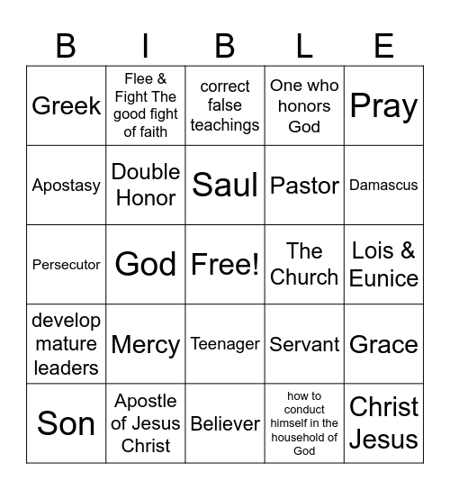 1st Timothy Bingo Card