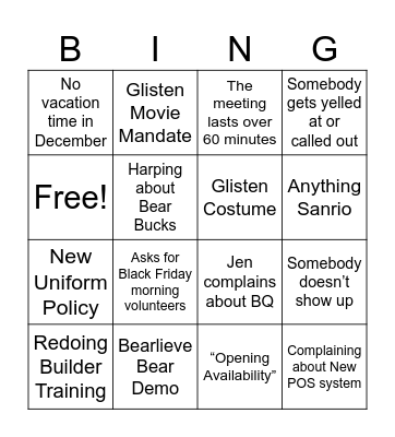 Christmas Meeting Bingo Card