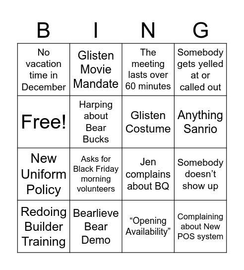 Christmas Meeting Bingo Card