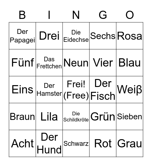 ELEMENTARY DEUTSCH Bingo Card