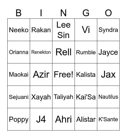 Pick/Ban Bingo Card