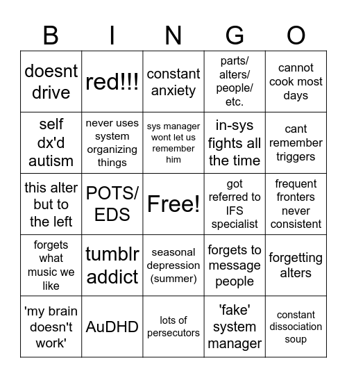 how similar are you to the cavity Bingo Card