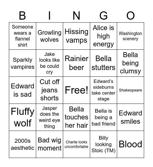 TW Twilight Bingo Card