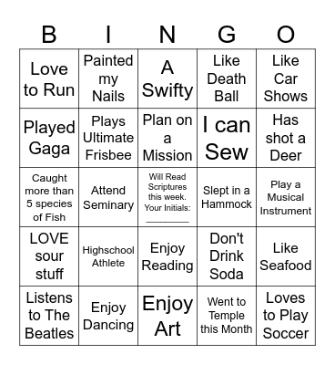 7th Ward Youth - Initials from someone Who Bingo Card