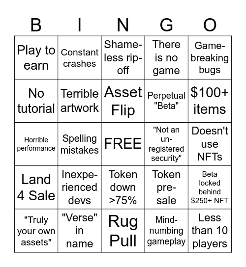 Crypto/NFT Game bingo Card