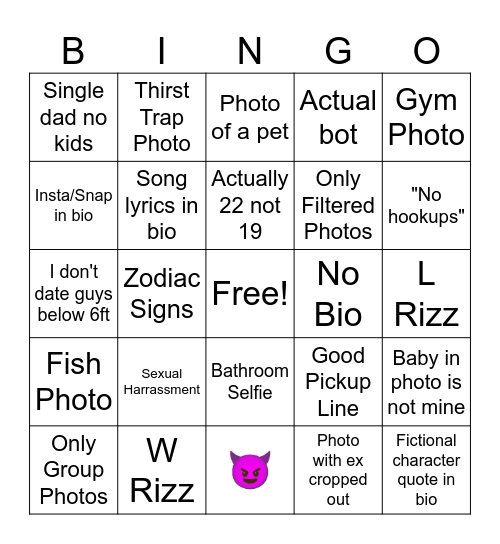 r/Tinder Bingo Card