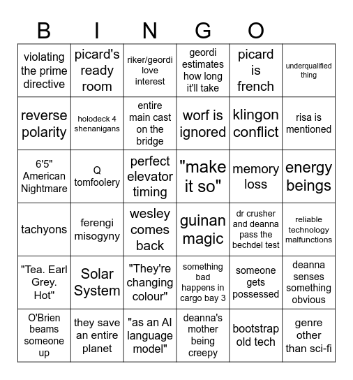 Star Trek TNG Bingo Card