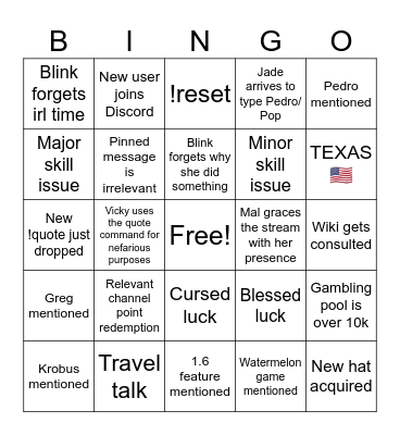 Blinksee Bingo Card