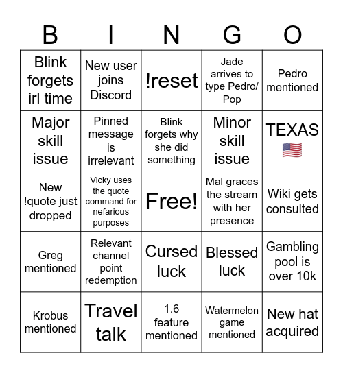Blinksee Bingo Card