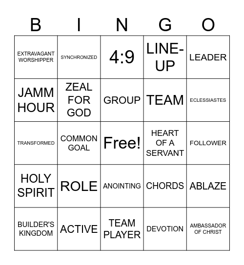 JAMM HOUR Bingo Card