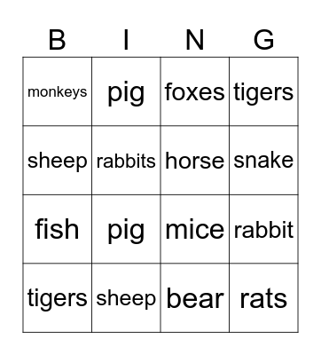 animals Bingo Card