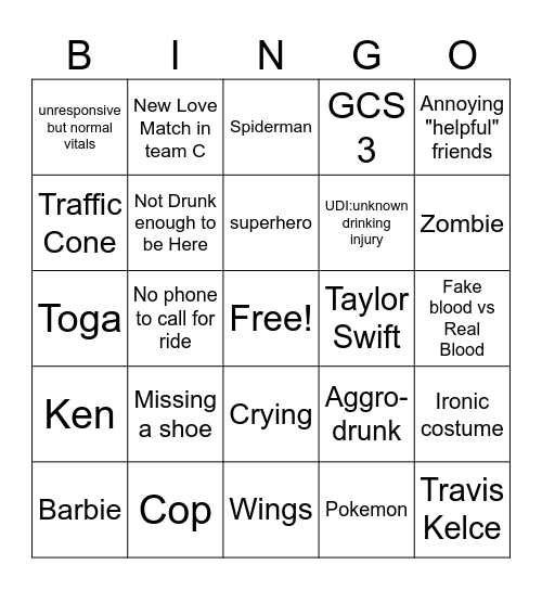 ER Halloween Bingo Card