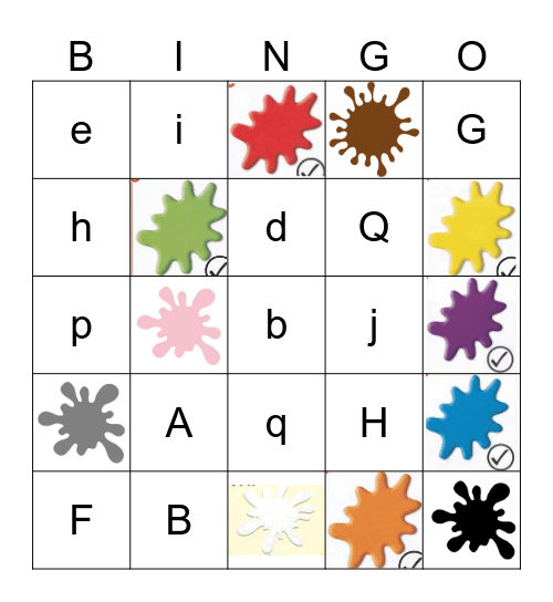 K1coloursandletters Bingo Card