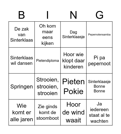 Familieweekend Sinterklaas liedjesbingo Card