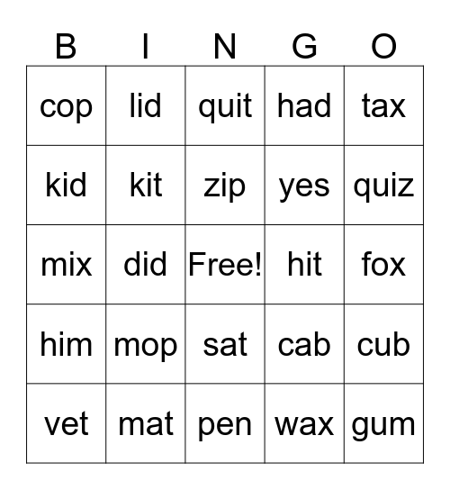 Level K Unit 3 Real Words Bingo Card