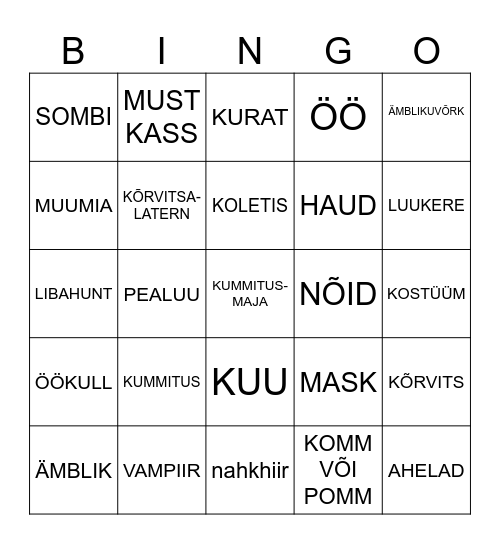 HALLOWEEN Bingo Card