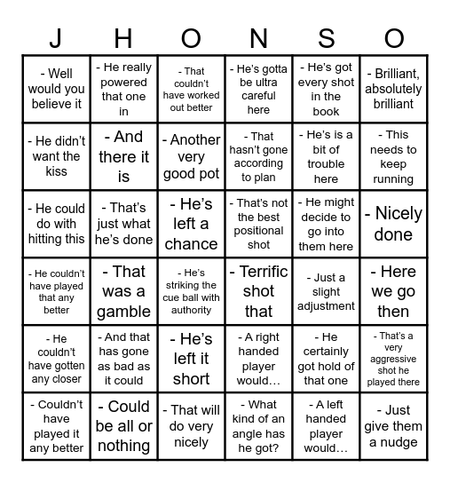 JJ Bingo Card