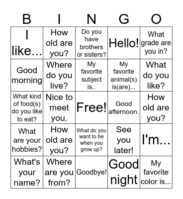 Greetings Bingo  Bingo Card