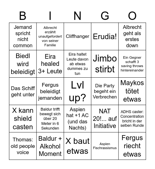 Die Bingospielenden Bingo Card