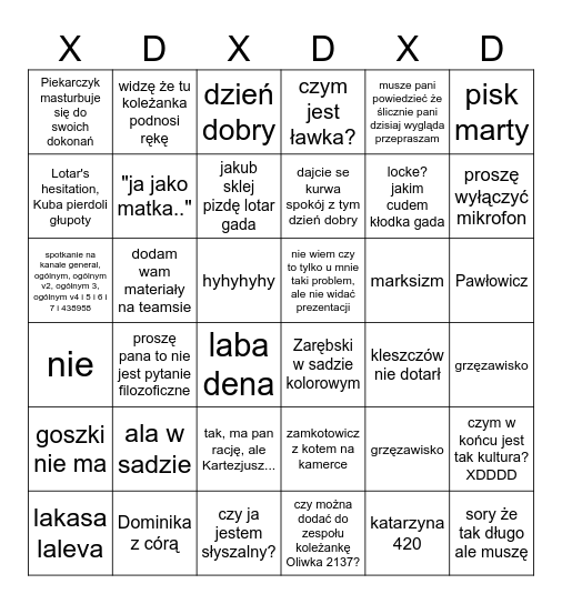 Bingo - Wykłady Edition Bingo Card