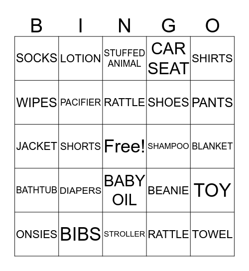 BABY PRESENT  Bingo Card