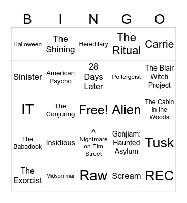 Horror Movies Bingo Card