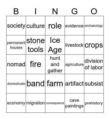 People of the Stone age Bingo Card