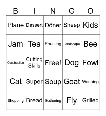 Wilderness Cooking Bingo Card