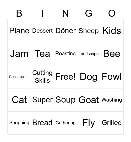 Wilderness Cooking Bingo Card