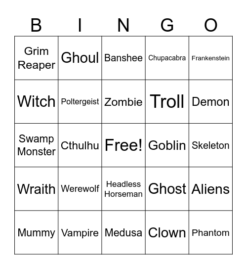 Monster Bingo Card