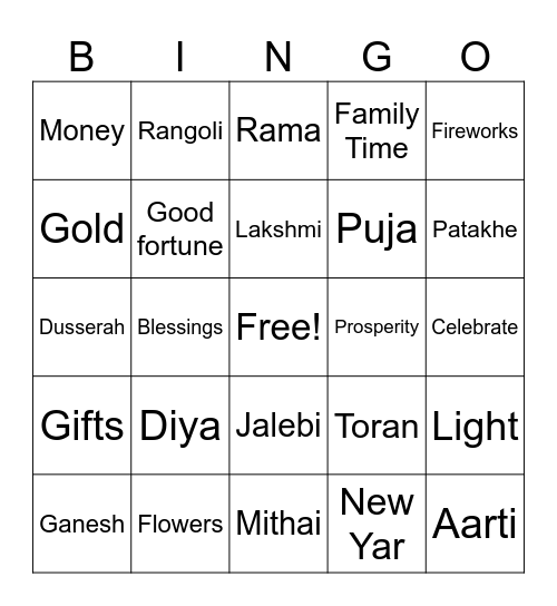 Diwali  Bingo Card