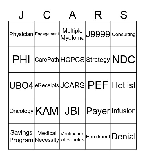 JCARS BINGO Card