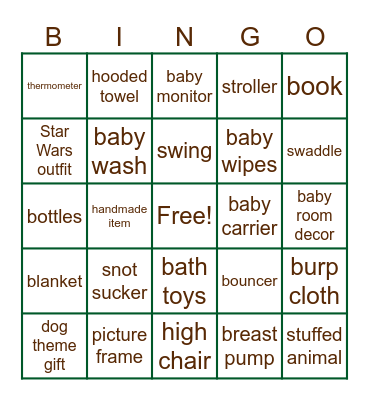 Baby Shower Bingo Card