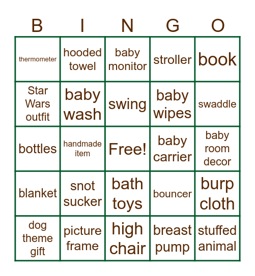 Baby Shower Bingo Card